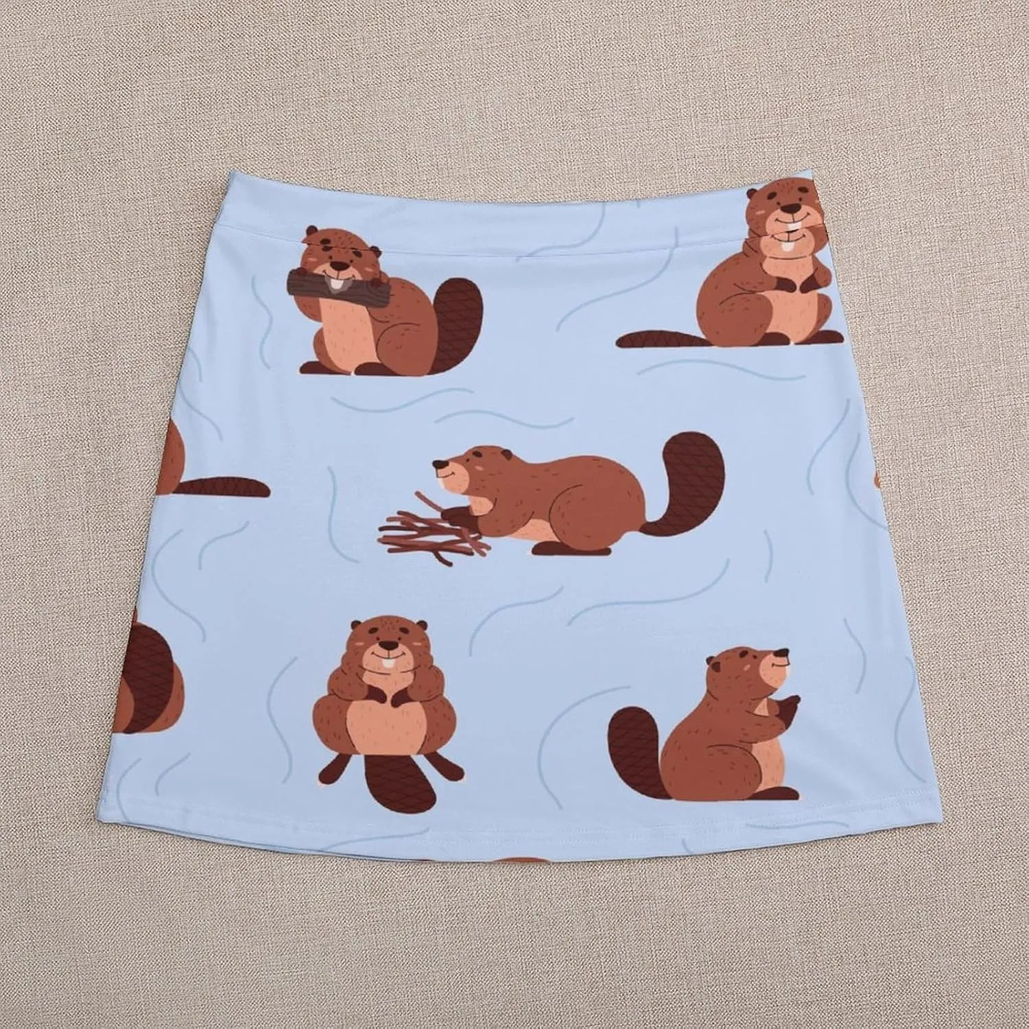 Cartoon Beavers Tree Women's High Waist Stretchy Mini Skirt Elastic Summer Casual Above Knee Basic