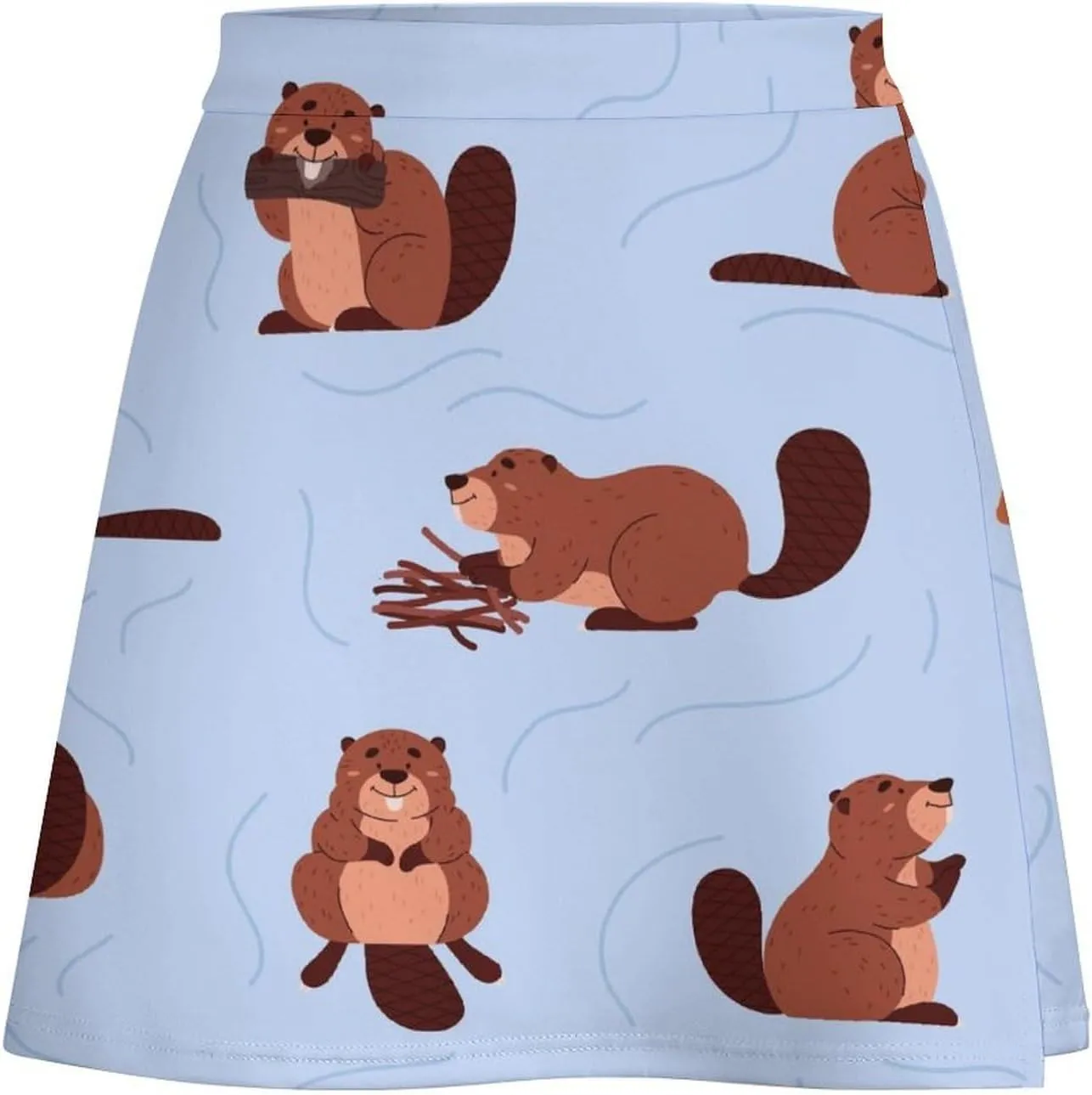 Cartoon Beavers Tree Women's High Waist Stretchy Mini Skirt Elastic Summer Casual Above Knee Basic