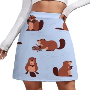 Cartoon Beavers Tree Women's High Waist Stretchy Mini Skirt Elastic Summer Casual Above Knee Basic