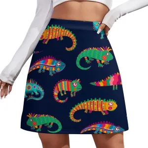 Cartoon Mexican Iguana Lizards Women's High Waist Stretchy Mini Skirt Elastic Summer Casual Above Knee Basic