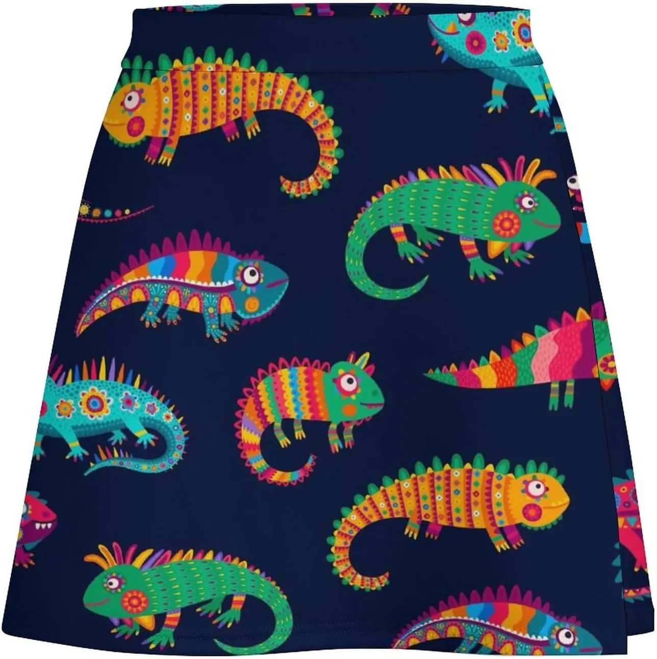 Cartoon Mexican Iguana Lizards Women's High Waist Stretchy Mini Skirt Elastic Summer Casual Above Knee Basic