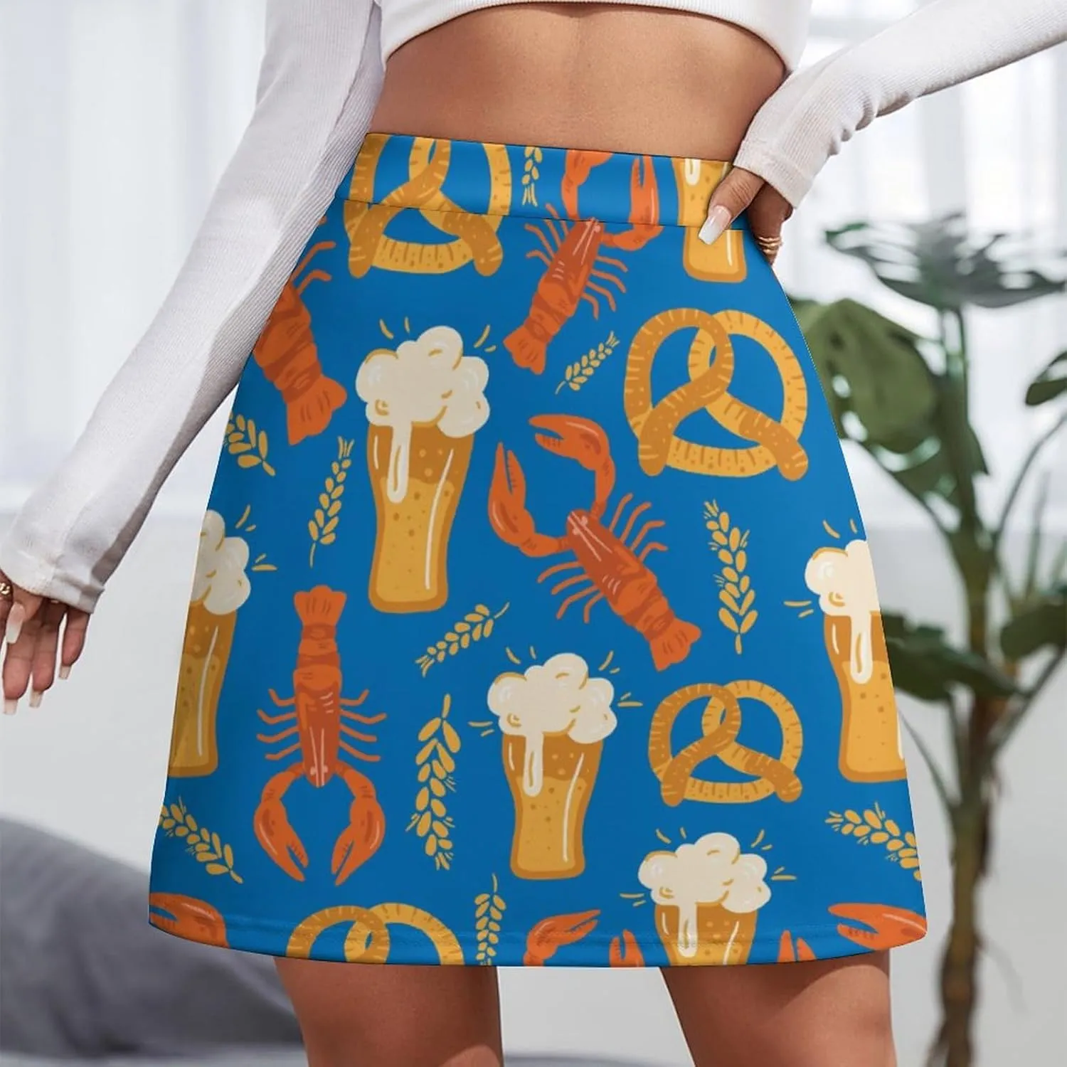Cartoon Mexican Iguana Lizards Women's High Waist Stretchy Mini Skirt Elastic Summer Casual Above Knee Basic