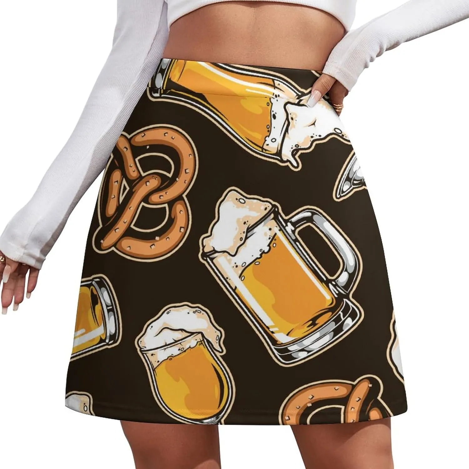 Cartoon Mexican Iguana Lizards Women's High Waist Stretchy Mini Skirt Elastic Summer Casual Above Knee Basic
