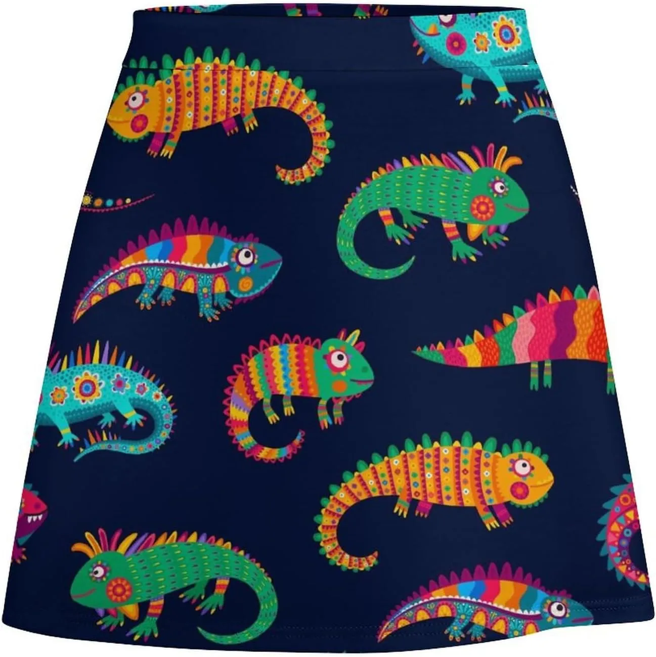 Cartoon Mexican Iguana Lizards Women's High Waist Stretchy Mini Skirt Elastic Summer Casual Above Knee Basic