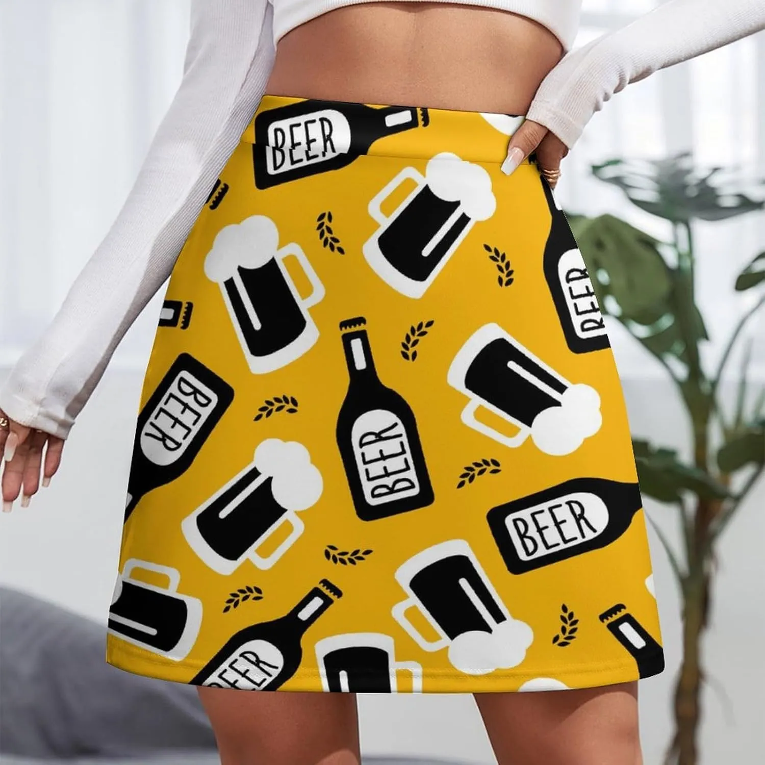Cartoon Mexican Iguana Lizards Women's High Waist Stretchy Mini Skirt Elastic Summer Casual Above Knee Basic