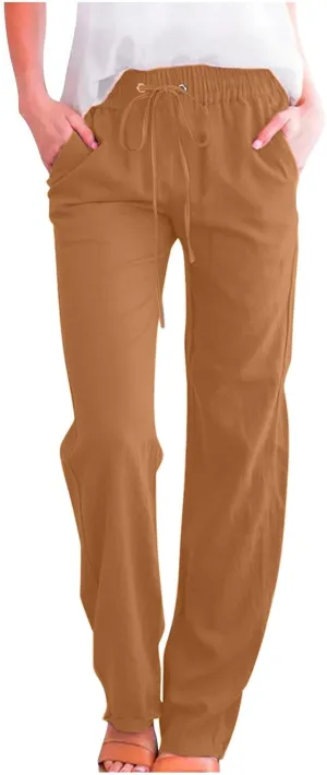 Casual Linen Pants for Women High Waist Loose Wide Leg Slacks 2025 Summer Linen Pants Comfy Palazoo Trousers