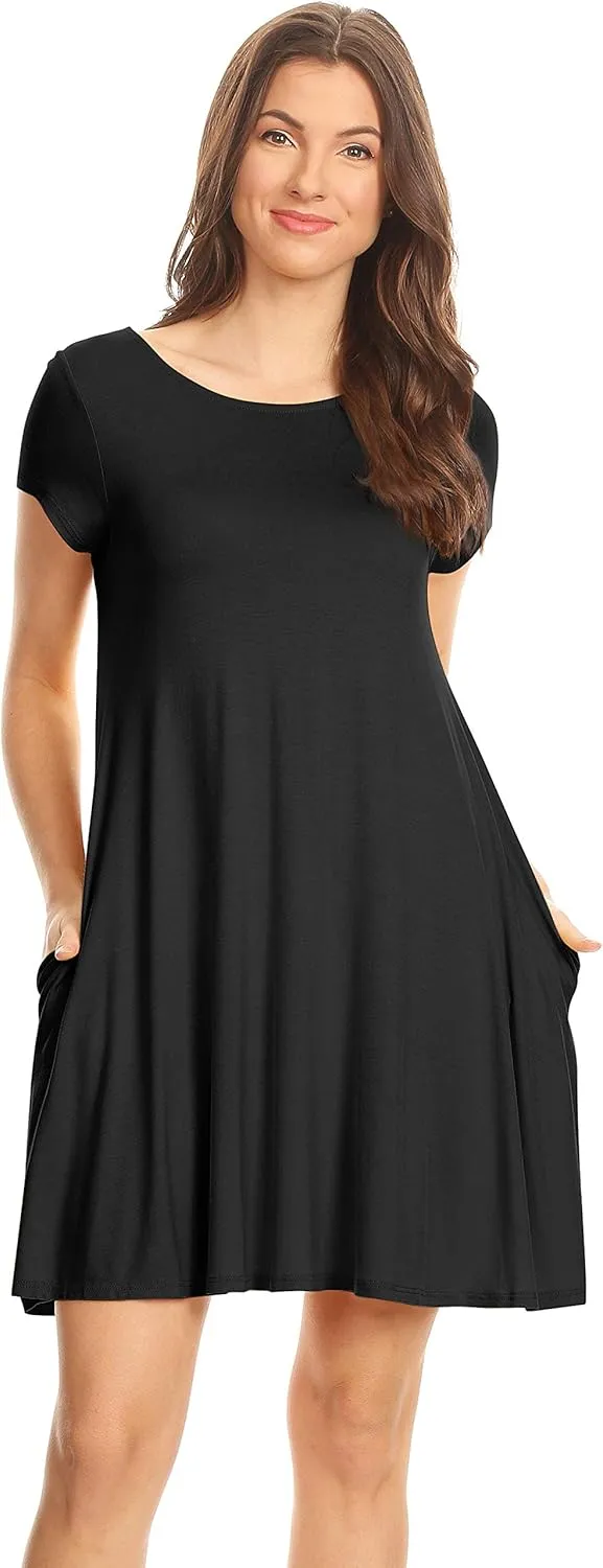 Casual T Shirt Dress for Women Flowy Tunic Dress with Pockets Reg and Plus Size