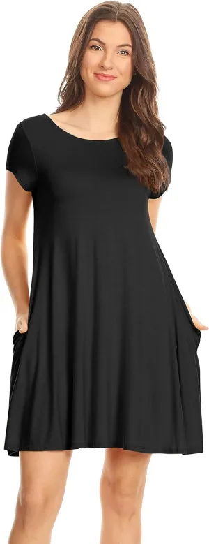 Casual T Shirt Dress for Women Flowy Tunic Dress with Pockets Reg and Plus Size