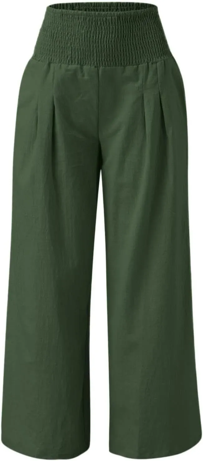 Casual Trousers Pants for Women Loose Wide Leg Baggy Slacks Cotton Linen Pants 2025 Summer Flowy Sweatpants