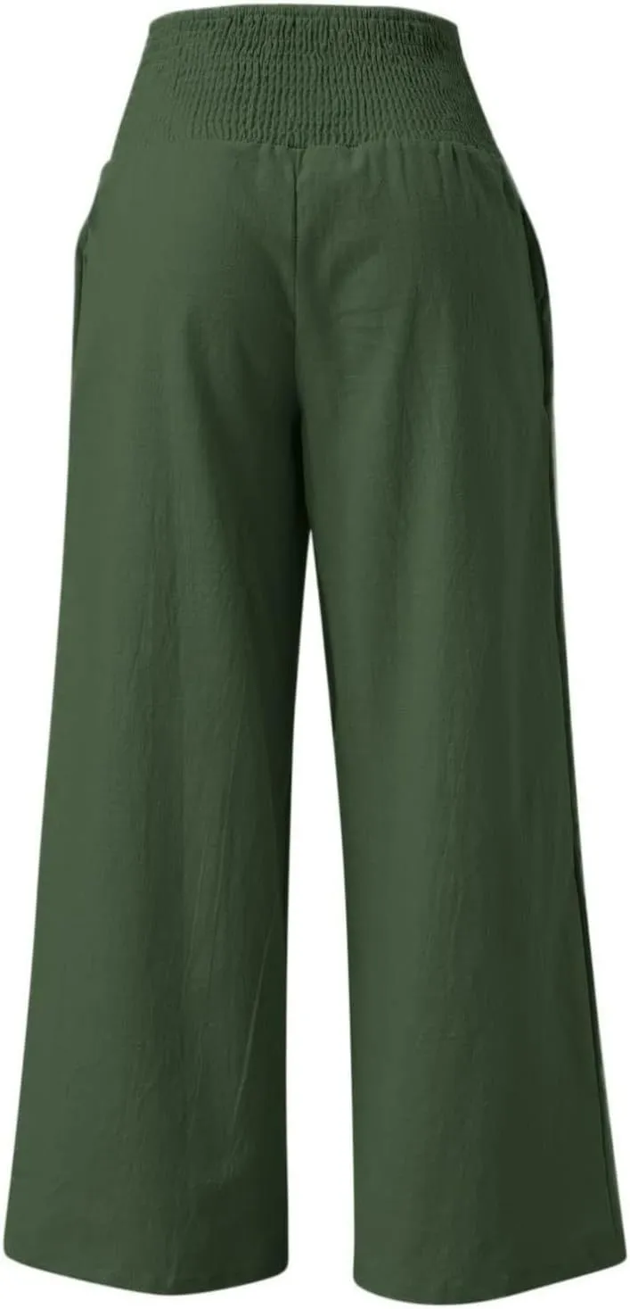 Casual Trousers Pants for Women Loose Wide Leg Baggy Slacks Cotton Linen Pants 2025 Summer Flowy Sweatpants