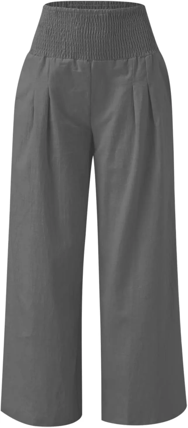 Casual Women Linen Pants Summer Baggy Palazzo Pants Baggy High Waist Loose Slacks Beach Long Trousers 2025 Trendy