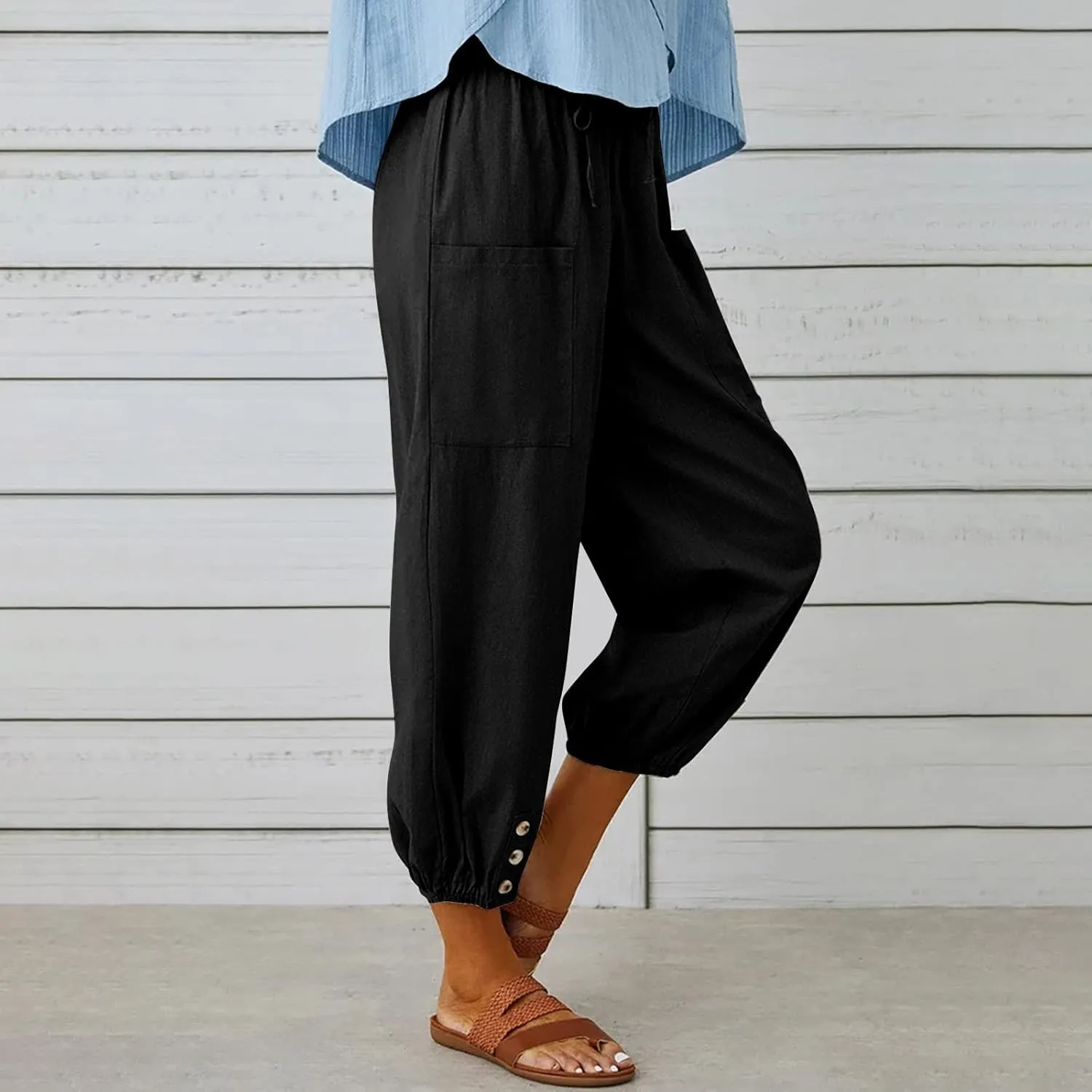 Ceboyel Women's Cotton Linen Lantern Tapered Pants Drawstring Baggy Harem Pants Summer Pants Casual Lounge Trousers 2023