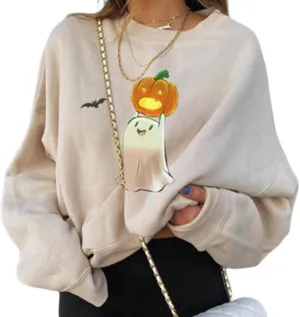CERYIWER Womens Halloween Sweatshirts Funny Pumpkin Sweater Long Sleeve Oversized Pullover Tops