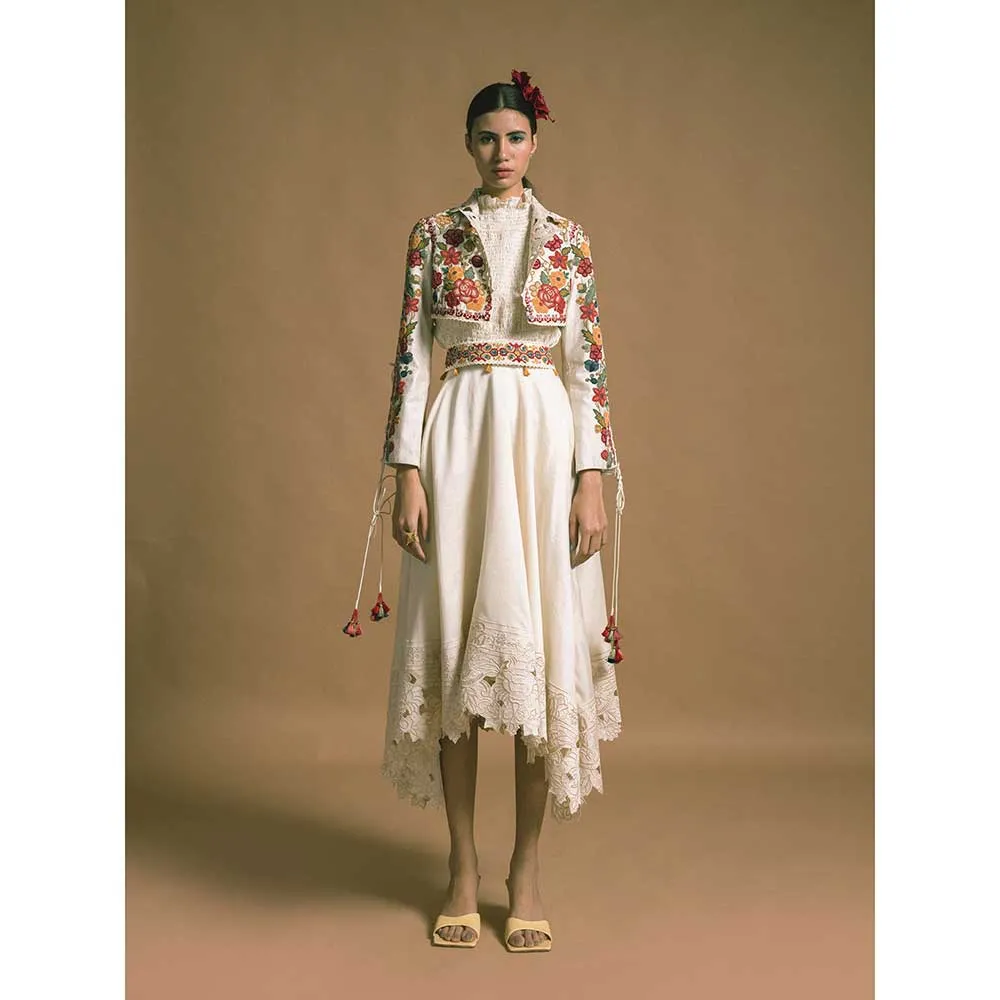 CHANDRIMA Ivory Chanderi Short Bolero Jacket