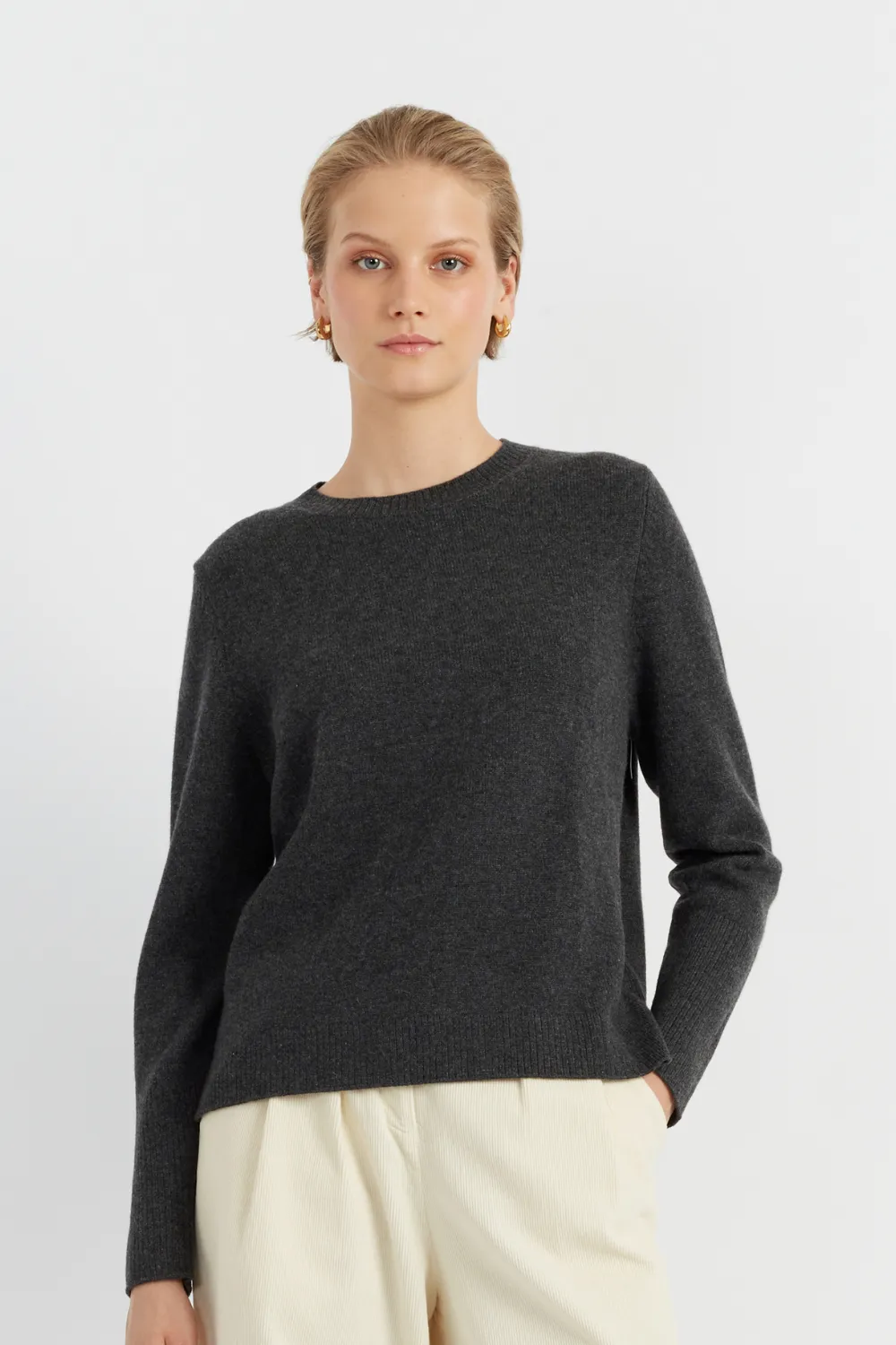 Charcoal Pure Cashmere Boxy Sweater