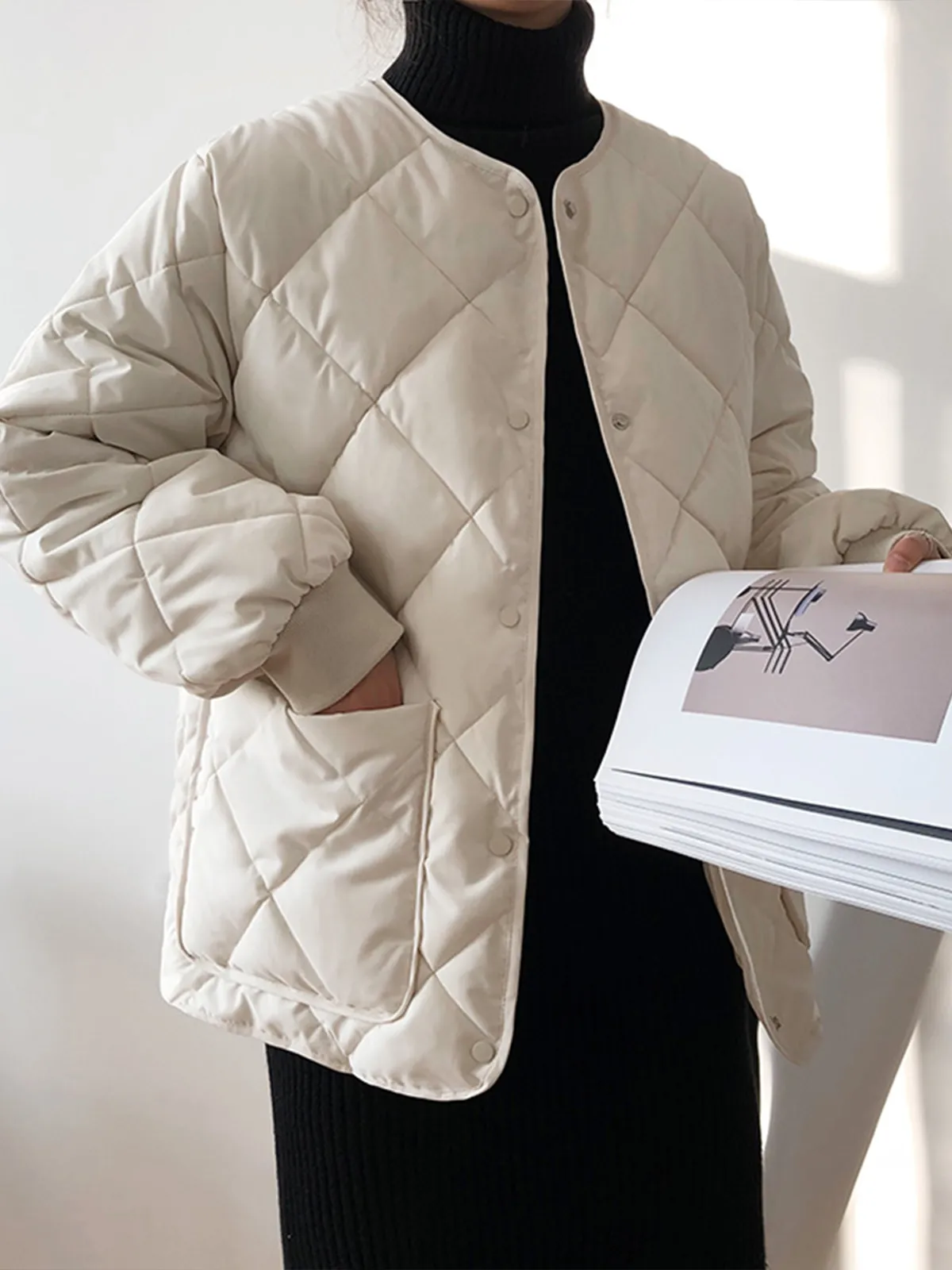 Chicmy-Winter Outfits Christmas Thanksgiving Gift New Year's Eve Outfits Streetwear Fashion Rhombic Button Down Winter Coat