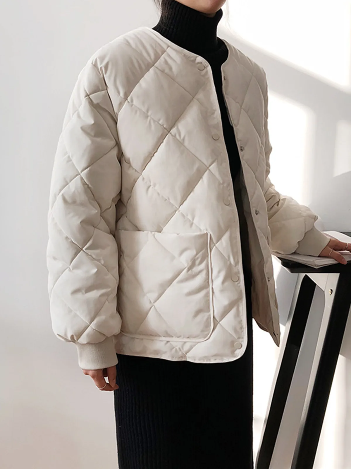 Chicmy-Winter Outfits Christmas Thanksgiving Gift New Year's Eve Outfits Streetwear Fashion Rhombic Button Down Winter Coat