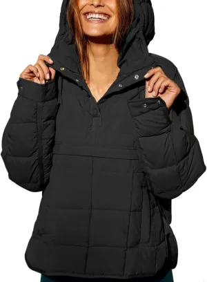 chouyatou Women's Quilted Pullover Puffer Jacket Packable Hooded Oversize Winter Coat Tops
