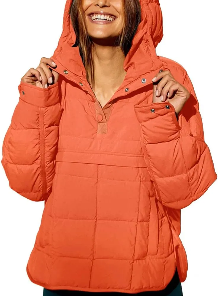 chouyatou Women's Quilted Pullover Puffer Jacket Packable Hooded Oversize Winter Coat Tops
