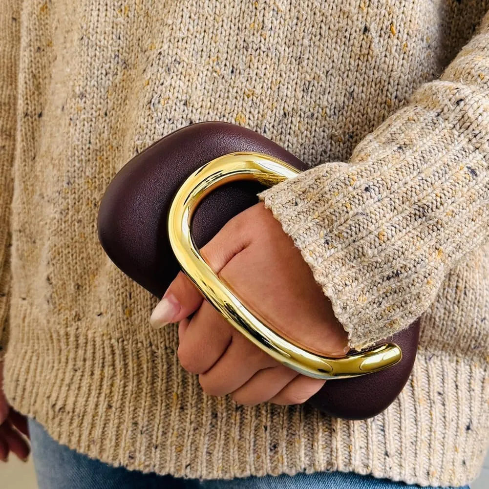 Clutch Purses for Women Gold Metal Evening Clutch Handbag Retro Burgundy Purse Chain Crossbody Bag Chic Party Bag