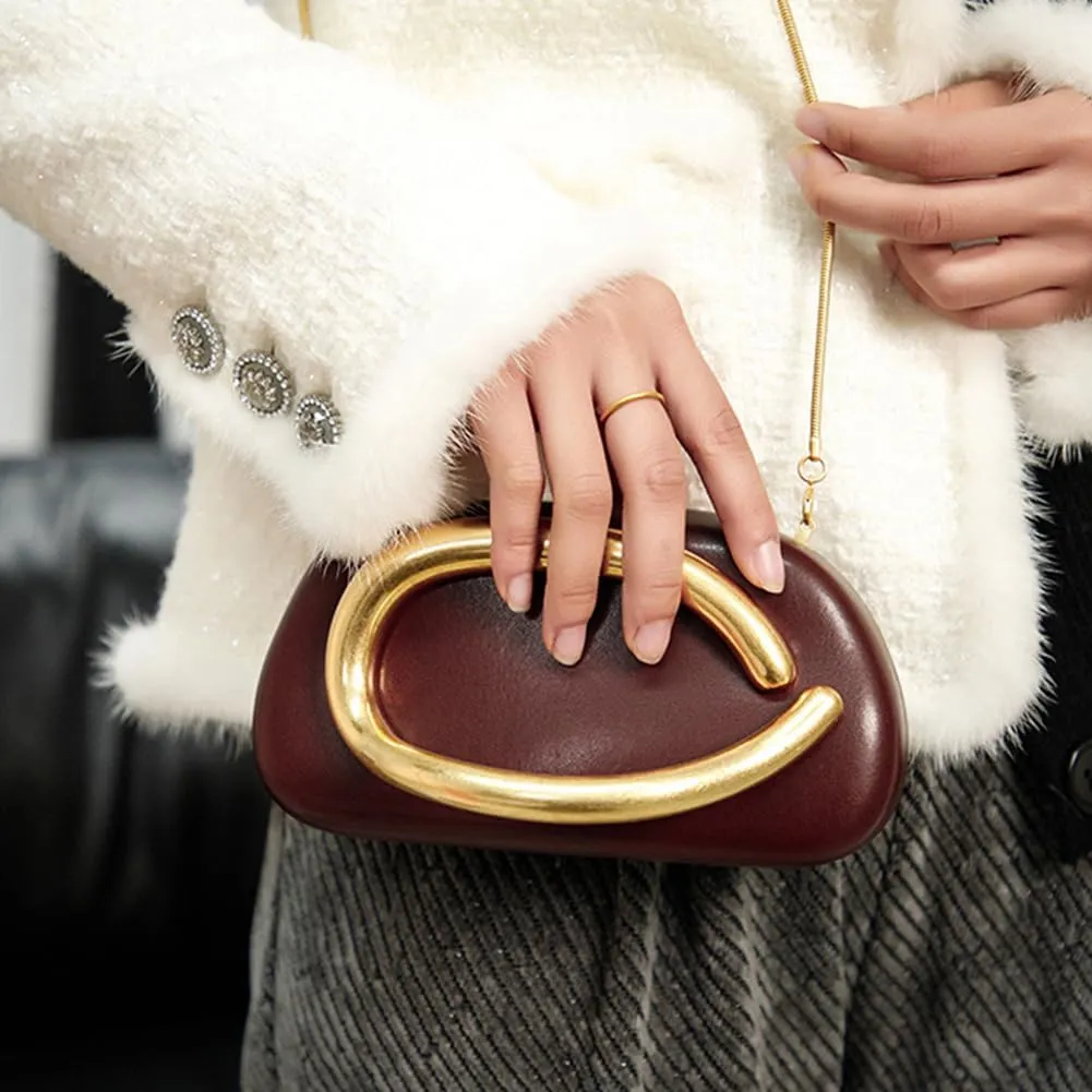 Clutch Purses for Women Gold Metal Evening Clutch Handbag Retro Burgundy Purse Chain Crossbody Bag Chic Party Bag