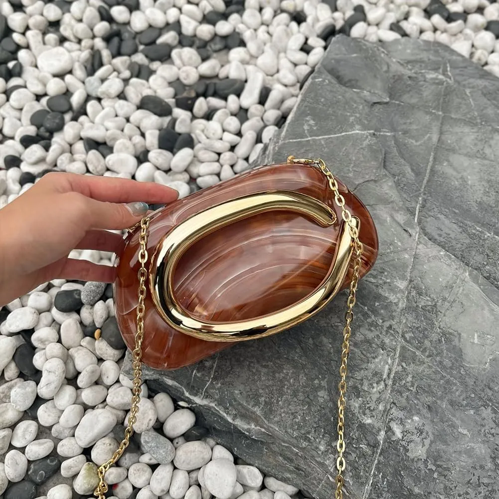 Clutch Purses for Women Gold Metal Evening Clutch Handbag Retro Burgundy Purse Chain Crossbody Bag Chic Party Bag