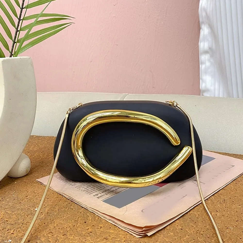 Clutch Purses for Women Gold Metal Evening Clutch Handbag Retro Burgundy Purse Chain Crossbody Bag Chic Party Bag