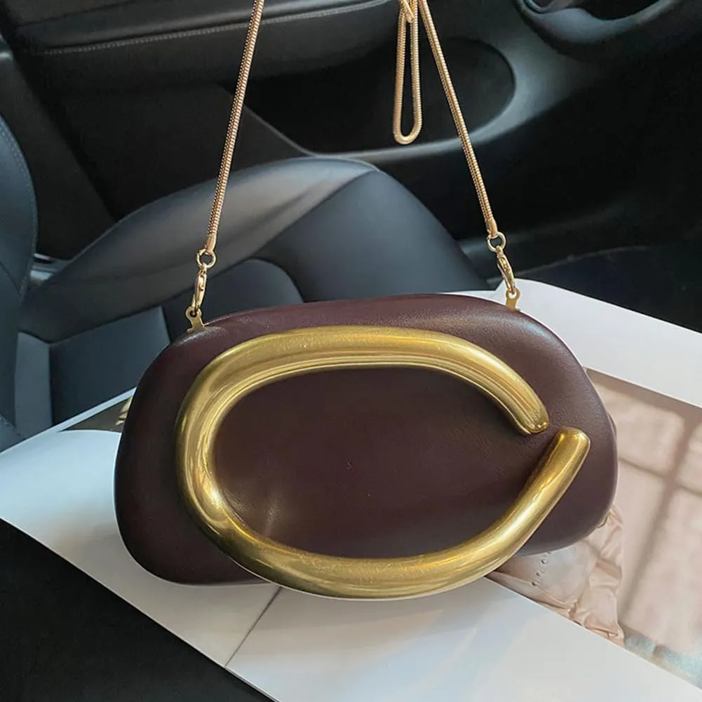 Clutch Purses for Women Gold Metal Evening Clutch Handbag Retro Burgundy Purse Chain Crossbody Bag Chic Party Bag