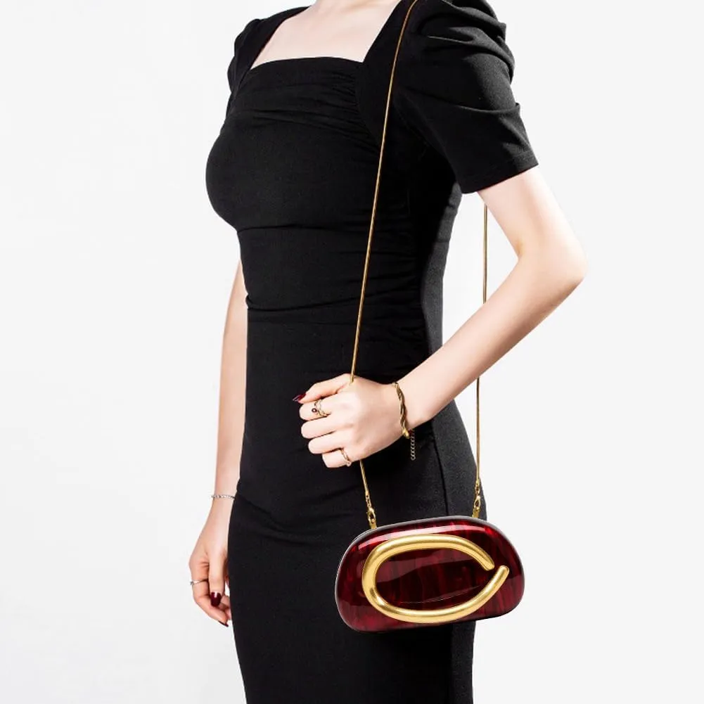 Clutch Purses for Women,Acrylic Evening Handbag Gold Clutch Purse Trendy Chain Crossbody Bag for Wedding/Party