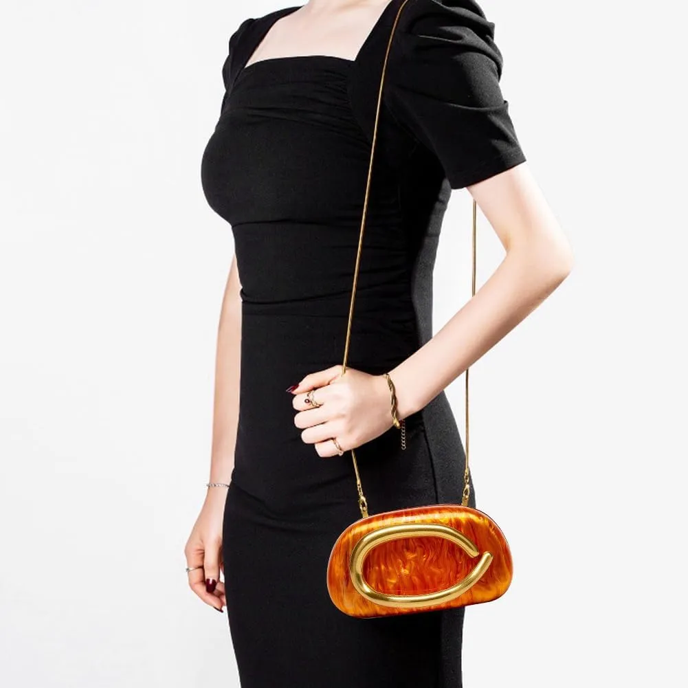Clutch Purses for Women,Acrylic Evening Handbag Gold Clutch Purse Trendy Chain Crossbody Bag for Wedding/Party