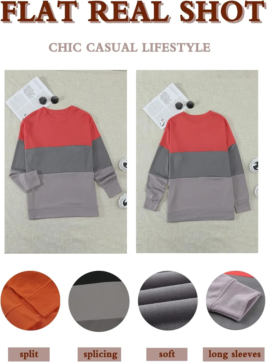 CNFUFEN Womens Casual Crewneck Sweatshirt Long Sleeve Pullover Tops Fall Fashion Clothes
