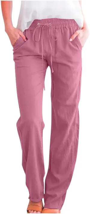 Comfy Women's Linen Pants Palazzo Cotton Linen Pants Wide Leg Loose High Waisted Trousers Summer Linen Slacks