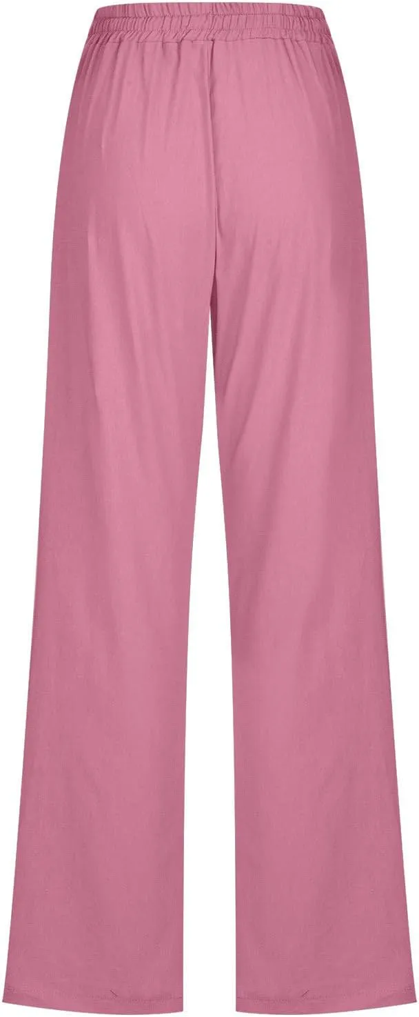 Comfy Women's Linen Pants Palazzo Cotton Linen Pants Wide Leg Loose High Waisted Trousers Summer Linen Slacks