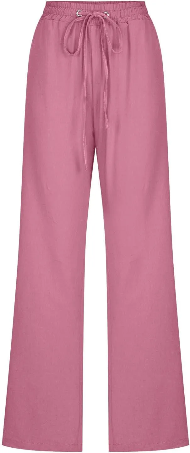 Comfy Women's Linen Pants Palazzo Cotton Linen Pants Wide Leg Loose High Waisted Trousers Summer Linen Slacks