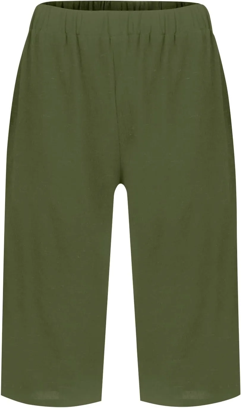 Cotton Linen Capri Pants for Women Trendy Summer High Waisted Lounge Pants Loose Straight Leg Trousers with Pockets