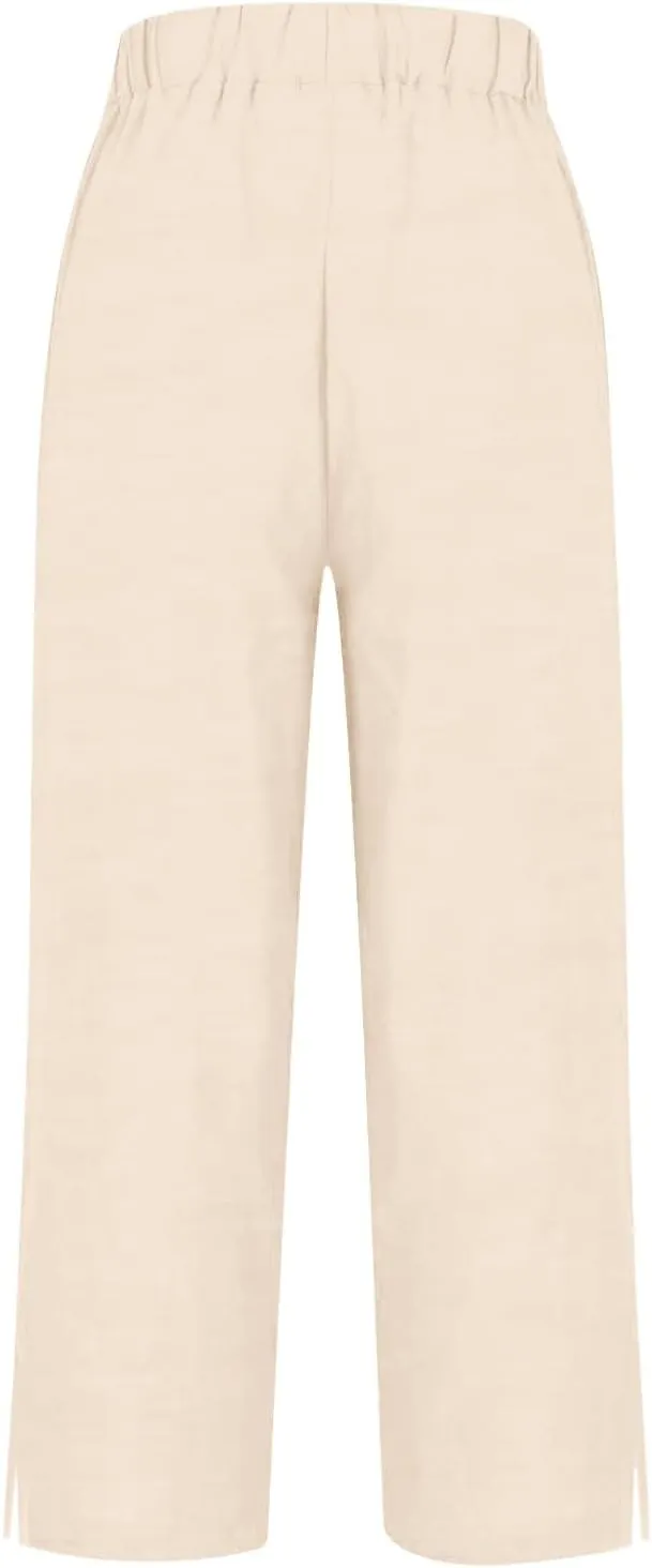Cotton Linen Capris Pants for Womens 2025 Knee Length Summer Straight Leg Loose Beach Shorts Trouser with Pocket