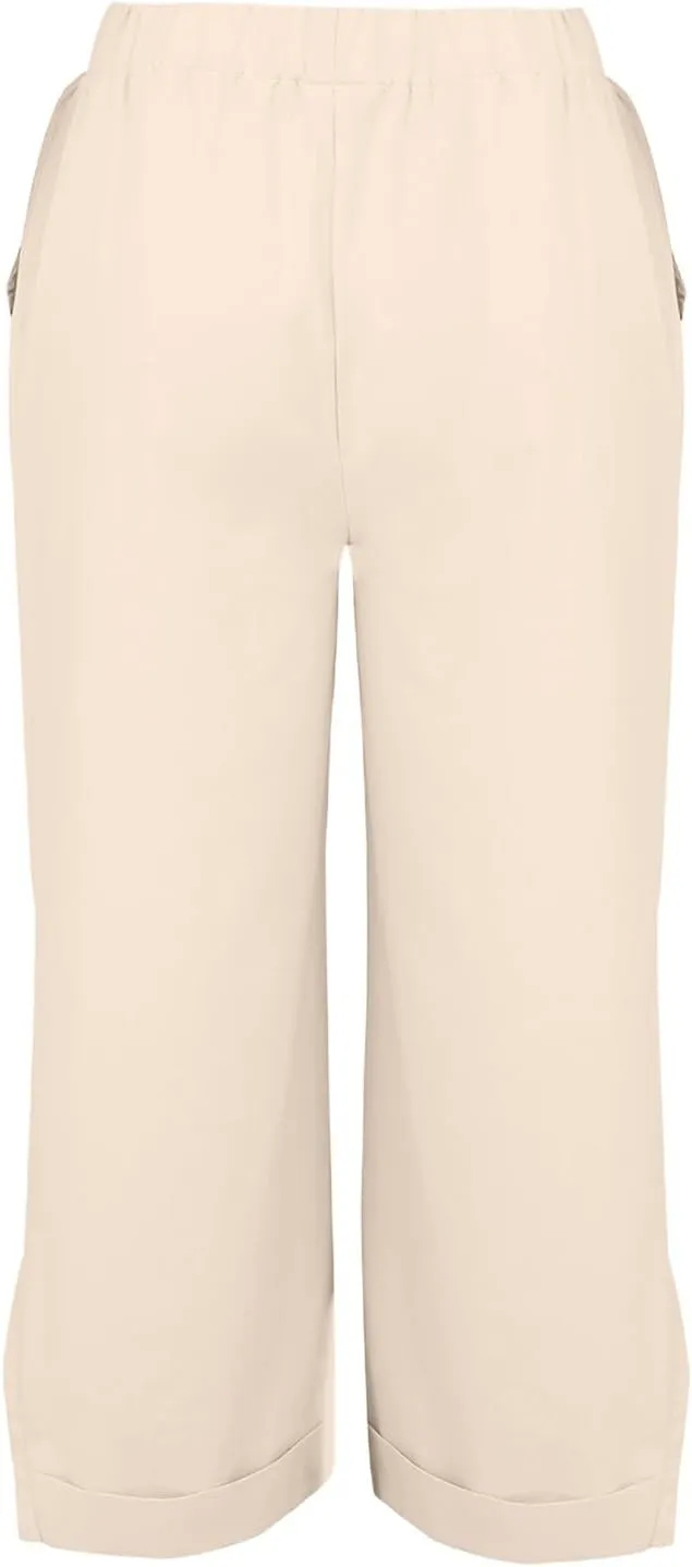 Cotton Linen Capris Pants for Womens 2025 Knee Length Summer Straight Leg Loose Beach Shorts Trouser with Pocket