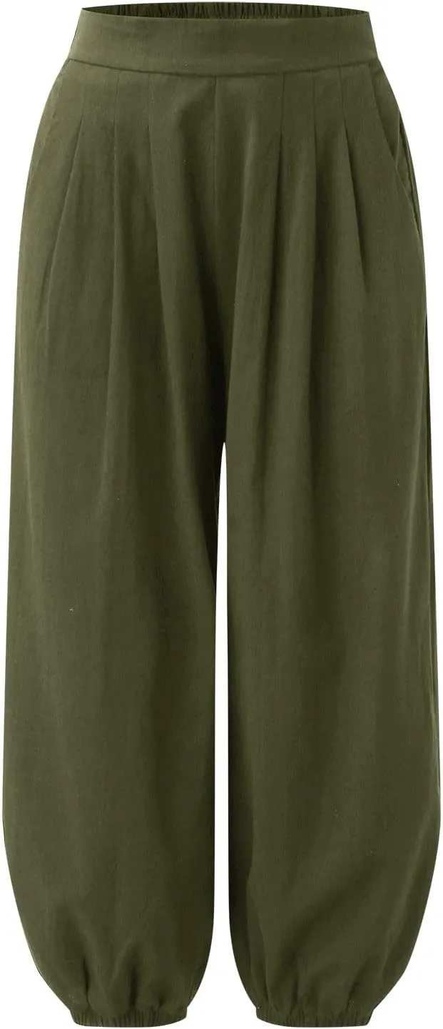 Cotton Linen Palazzo Pants for Women High Waist Loose Trousers Summer Boho Beach Slacks 2025 Solid Baggy Comfy Outfit