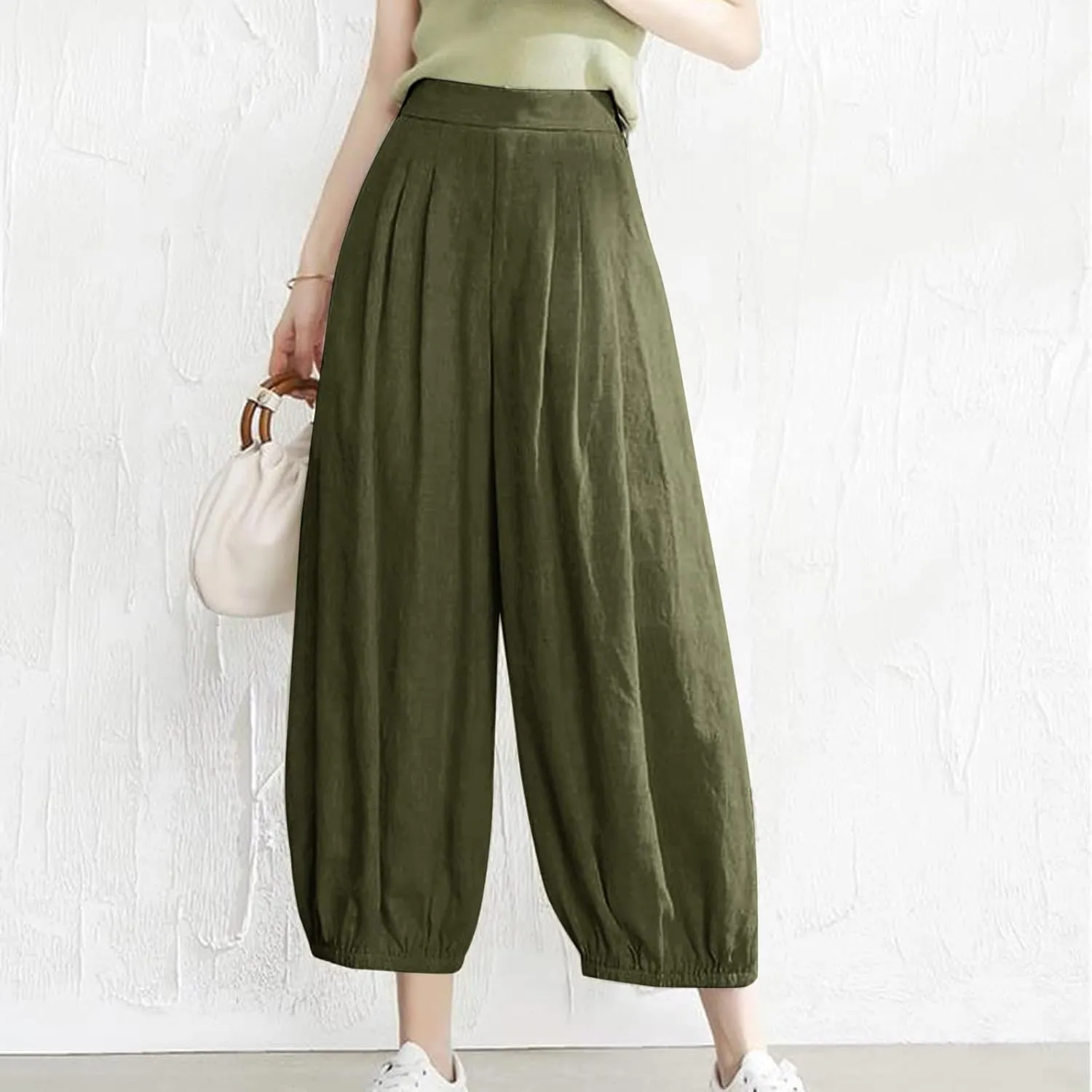 Cotton Linen Palazzo Pants for Women High Waist Loose Trousers Summer Boho Beach Slacks 2025 Solid Baggy Comfy Outfit