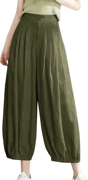 Cotton Linen Palazzo Pants for Women High Waist Loose Trousers Summer Boho Beach Slacks 2025 Solid Baggy Comfy Outfit