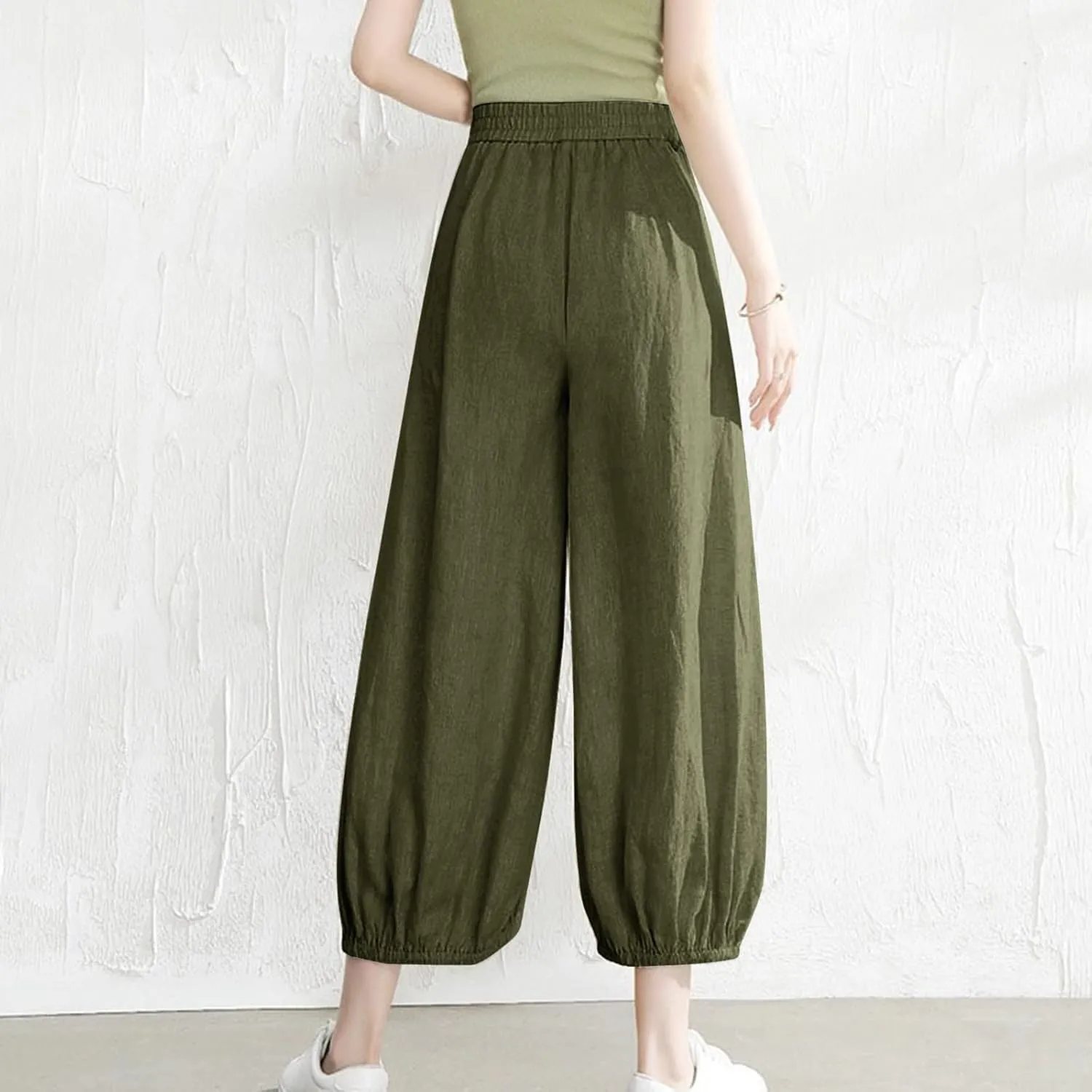 Cotton Linen Palazzo Pants for Women High Waist Loose Trousers Summer Boho Beach Slacks 2025 Solid Baggy Comfy Outfit