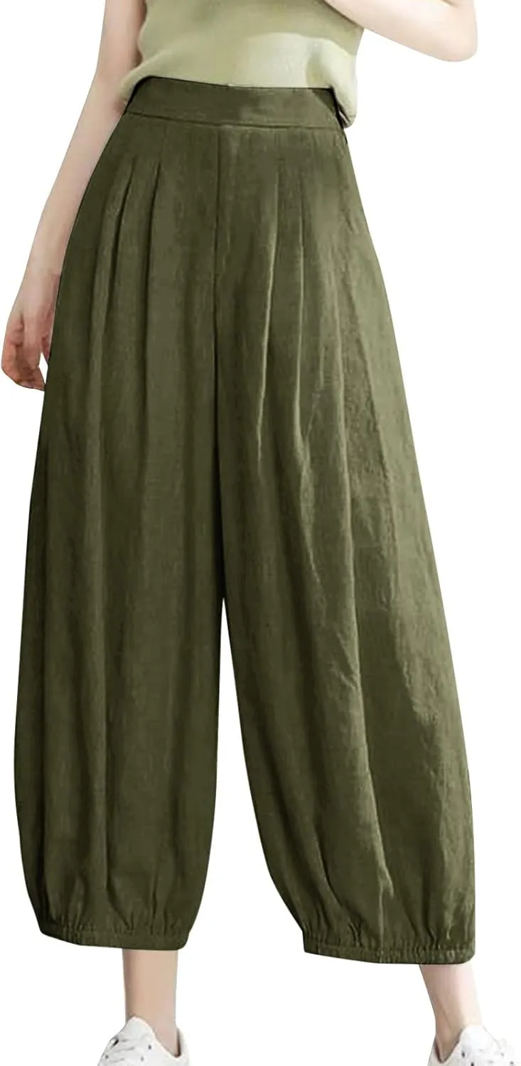 Cotton Linen Palazzo Pants for Women High Waist Loose Trousers Summer Boho Beach Slacks 2025 Solid Baggy Comfy Outfit