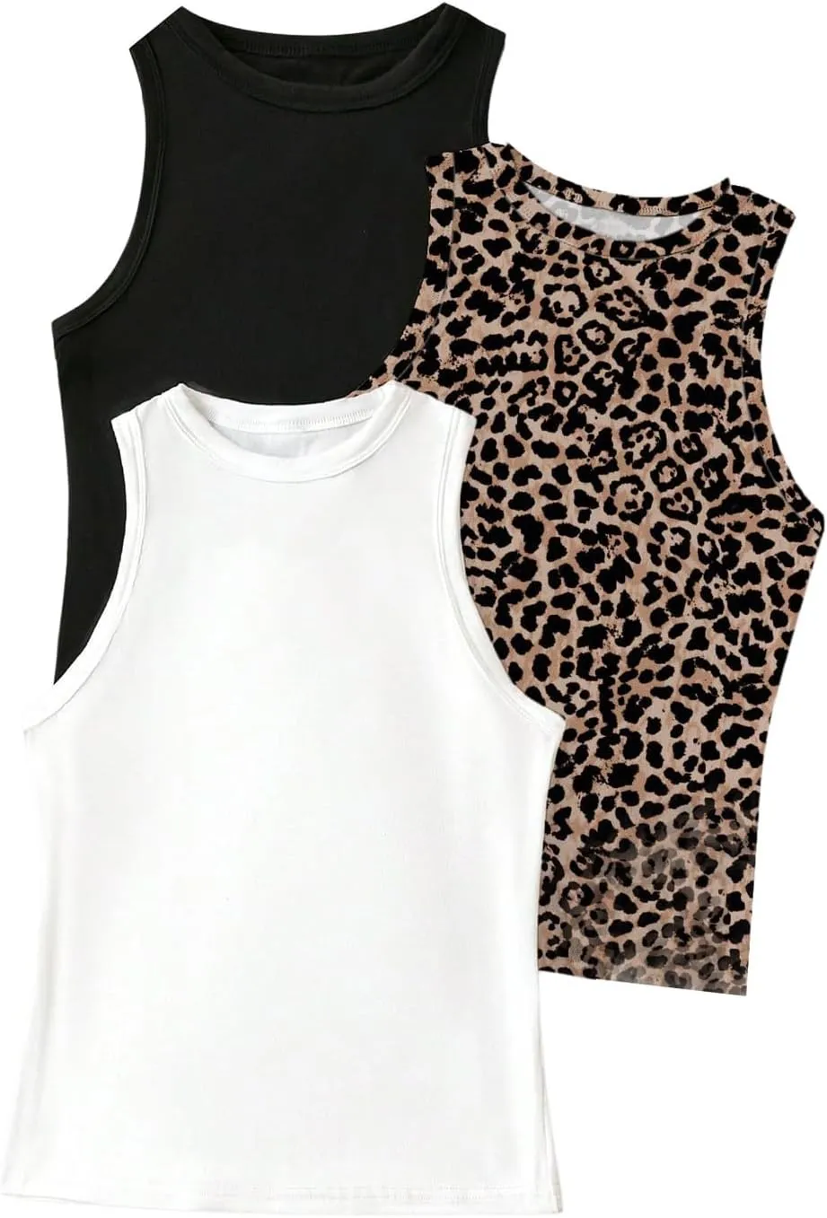 COZYEASE Women's 3 Packs Plus Size Leopard Tank Top Sleeveless Slim Fit Casual Basic Tops Undershirts