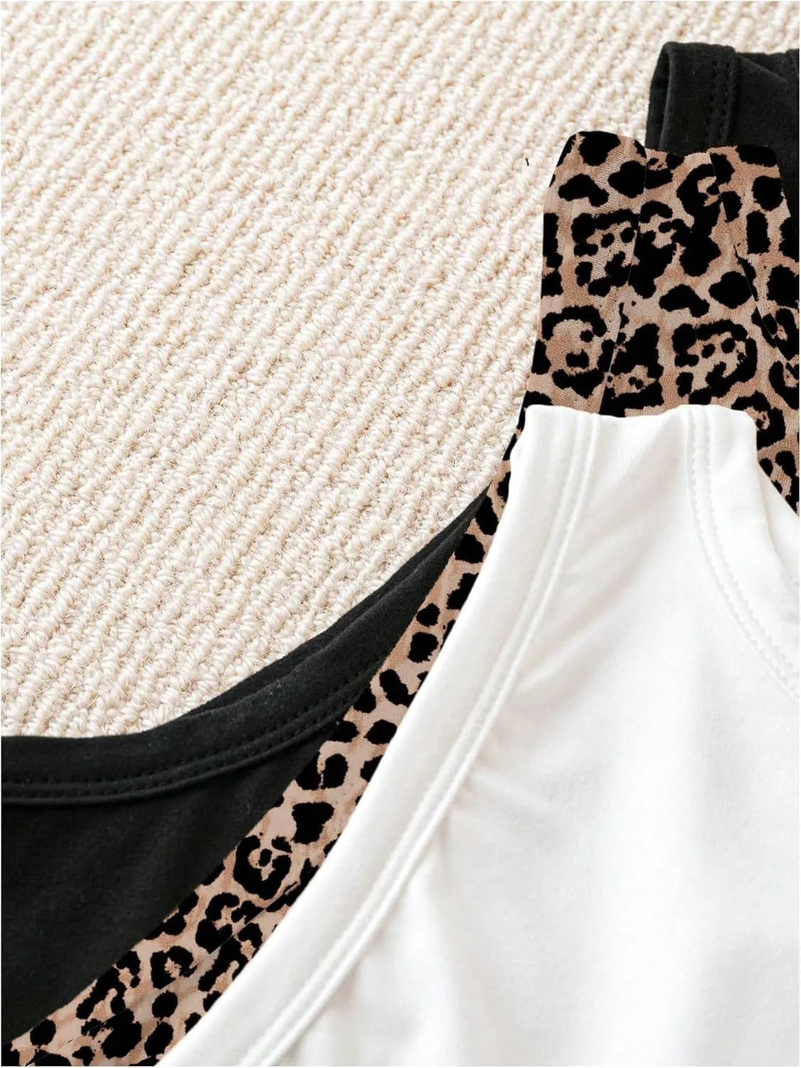 COZYEASE Women's 3 Packs Plus Size Leopard Tank Top Sleeveless Slim Fit Casual Basic Tops Undershirts