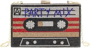 Crystal Inlaid Bling Crossbody Shoulder for Graduation Wedding Party Retro Cassette Evening Clutch Purse