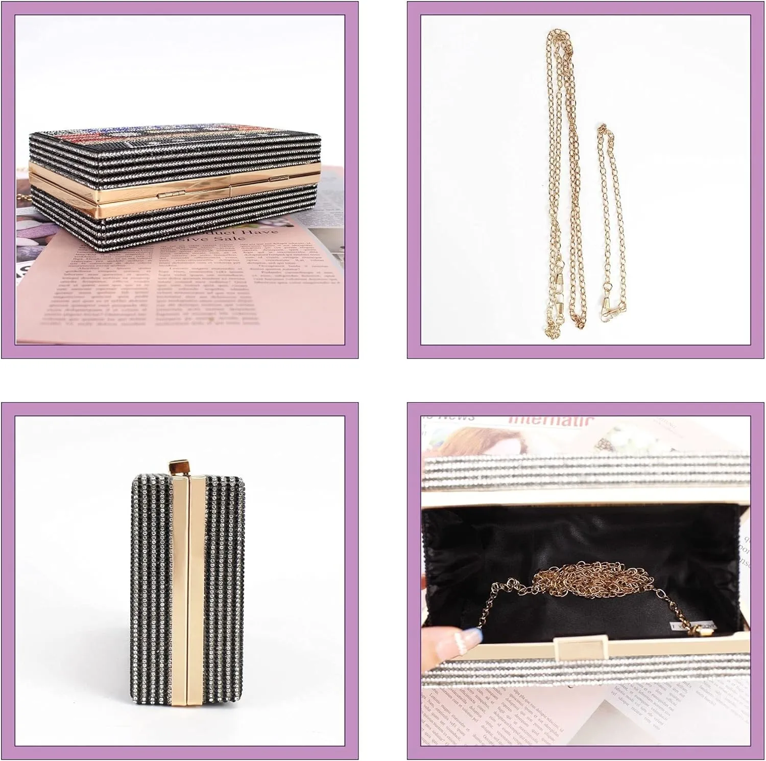 Crystal Inlaid Bling Crossbody Shoulder for Graduation Wedding Party Retro Cassette Evening Clutch Purse