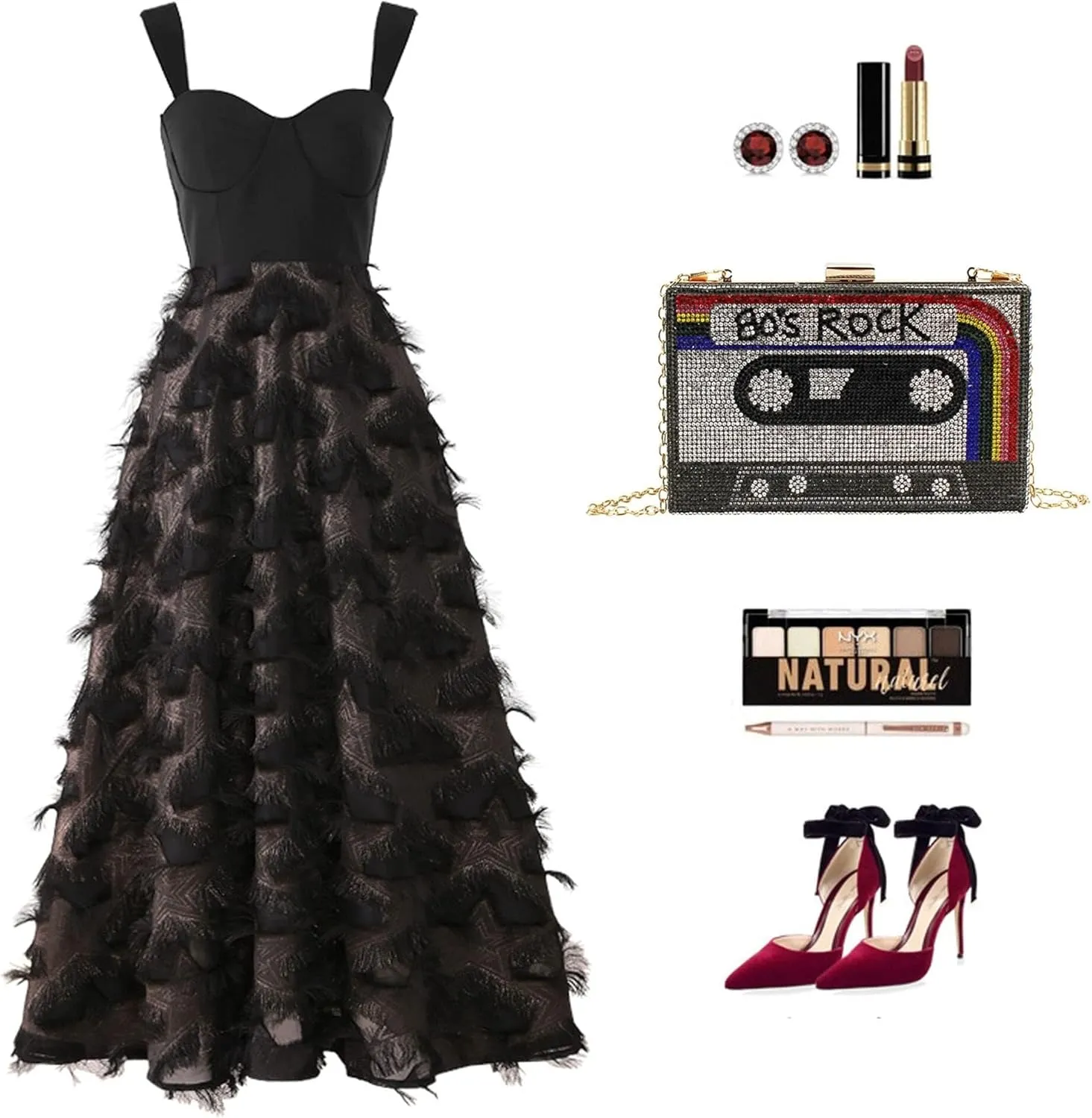 Crystal Inlaid Bling Crossbody Shoulder for Graduation Wedding Party Retro Cassette Evening Clutch Purse