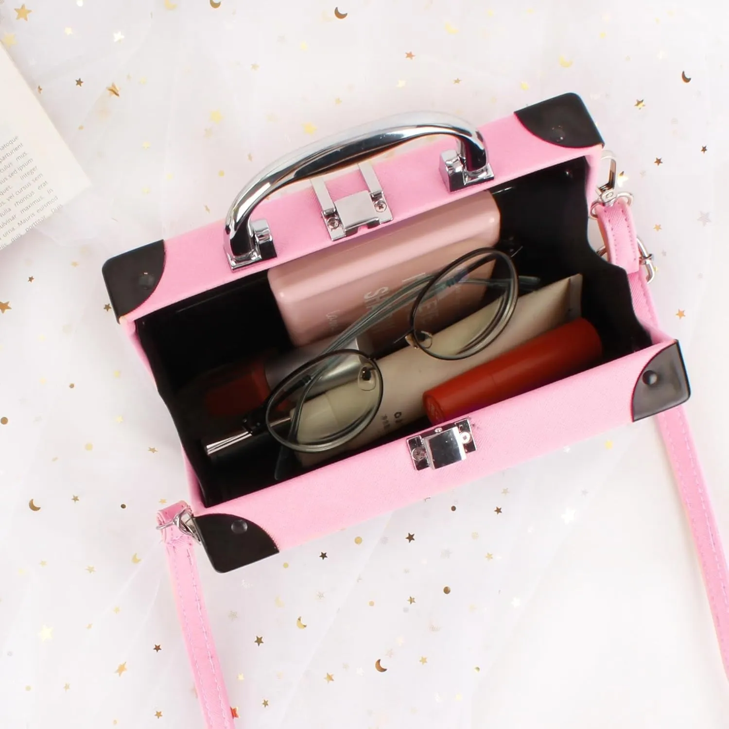 Crystal Inlaid Bling Crossbody Shoulder for Graduation Wedding Party Retro Cassette Evening Clutch Purse