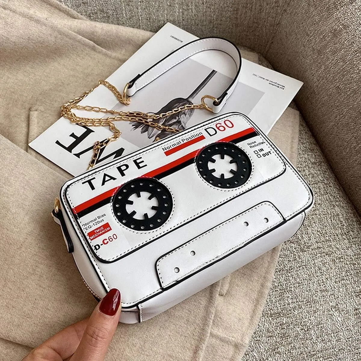 Crystal Inlaid Bling Crossbody Shoulder for Graduation Wedding Party Retro Cassette Evening Clutch Purse