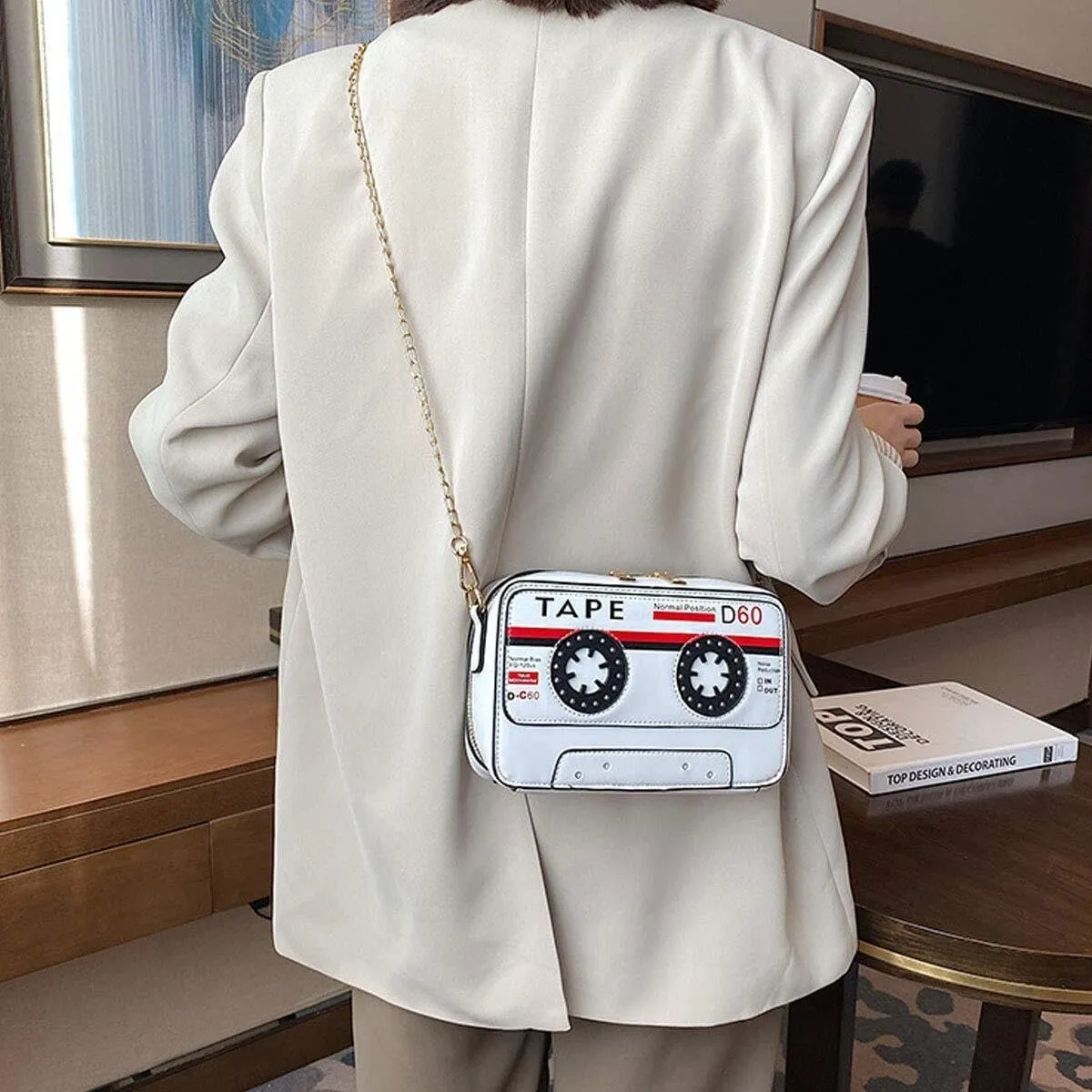 Crystal Inlaid Bling Crossbody Shoulder for Graduation Wedding Party Retro Cassette Evening Clutch Purse